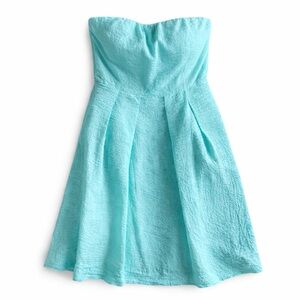 J. Crew Strapless Dress Textured Cotton Fit & Flare Summer Casual Date Aqua 2